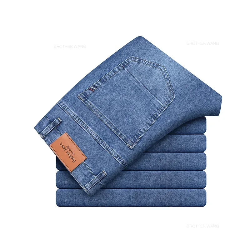 Summer Brand Men's Fit Straight Lightweight Cotton Stretch Jeans