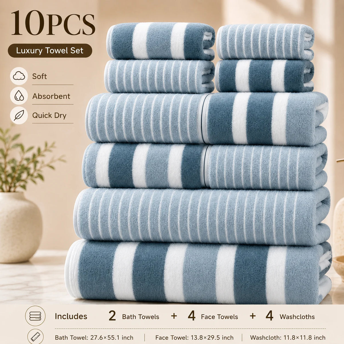 10-Piece Ultra Absorbent Towel Set