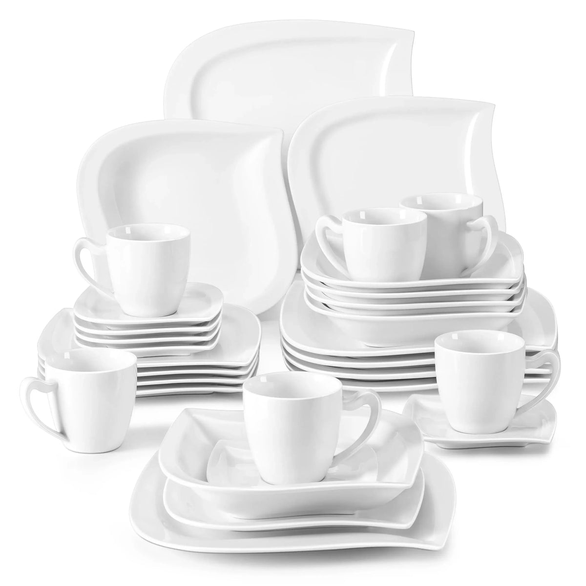 MALACASA 30/60 Piece White Porcelain Dinner Set