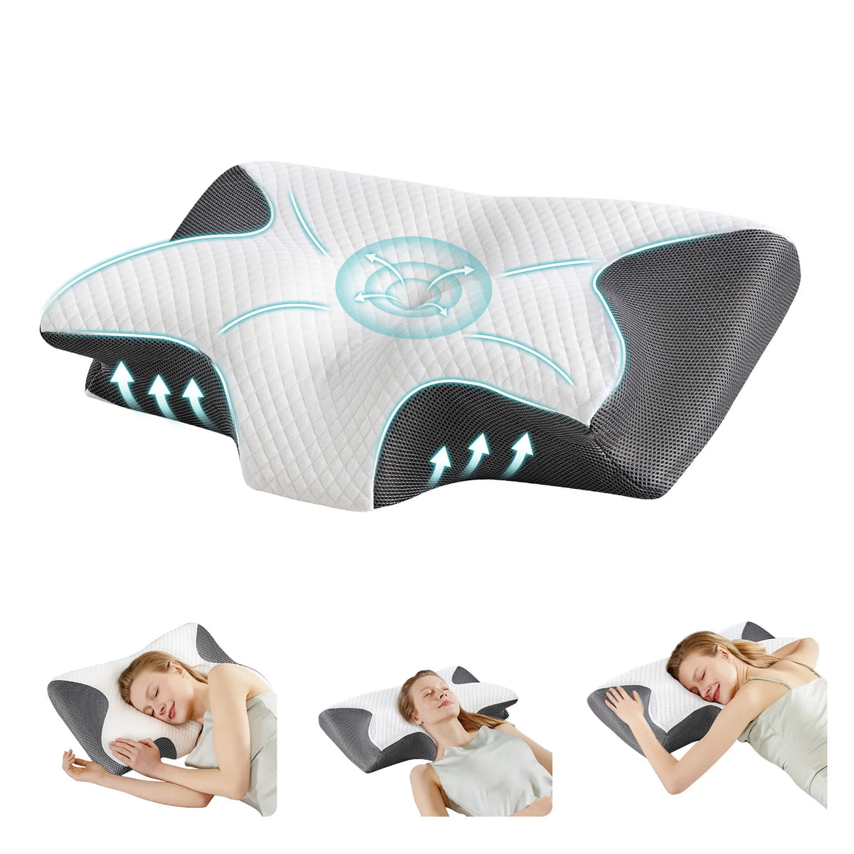 Memory Foam Pillow with Cooling Pillowcase Cervical Contour Pillows