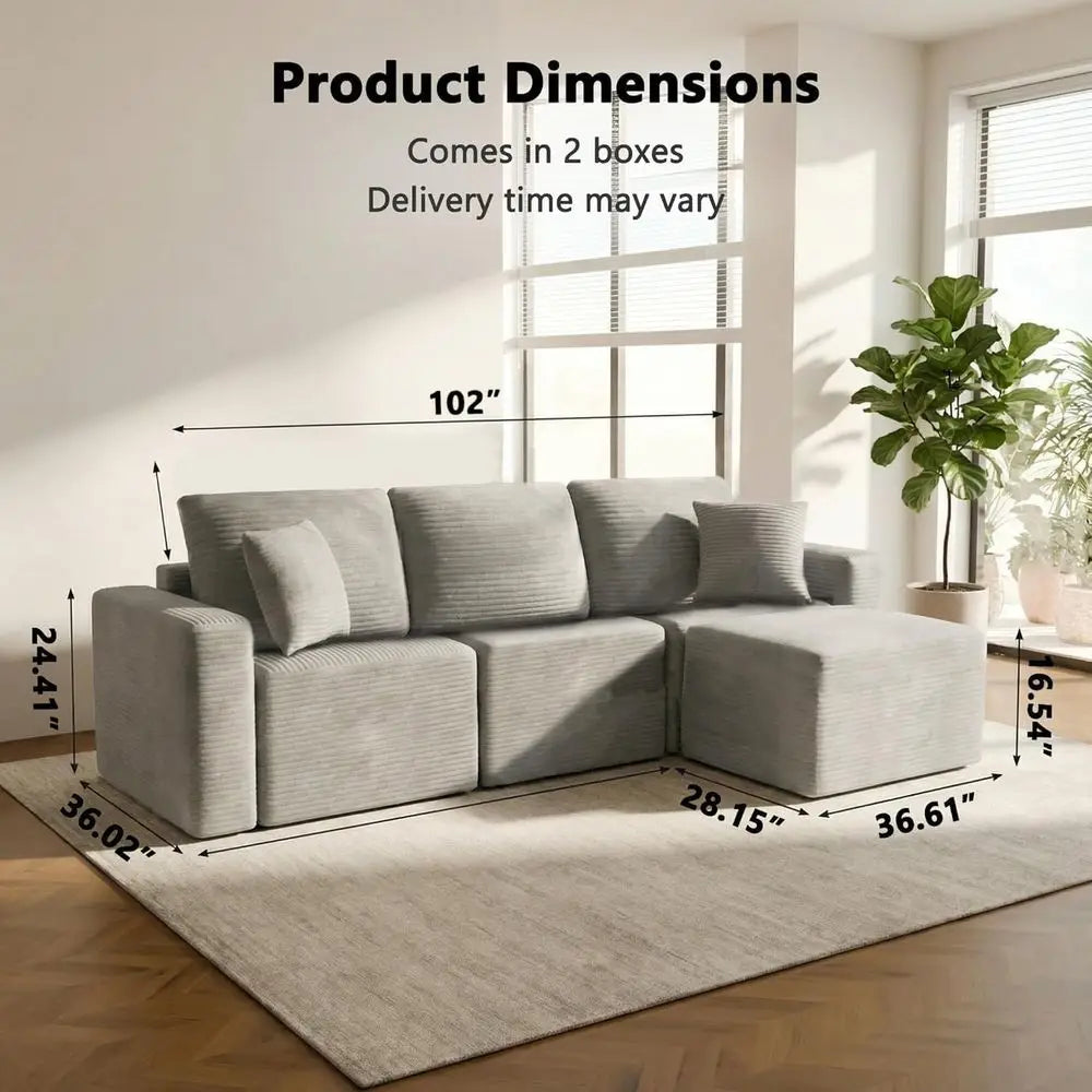 L-Shaped Grey Sofa with Deep Seating
