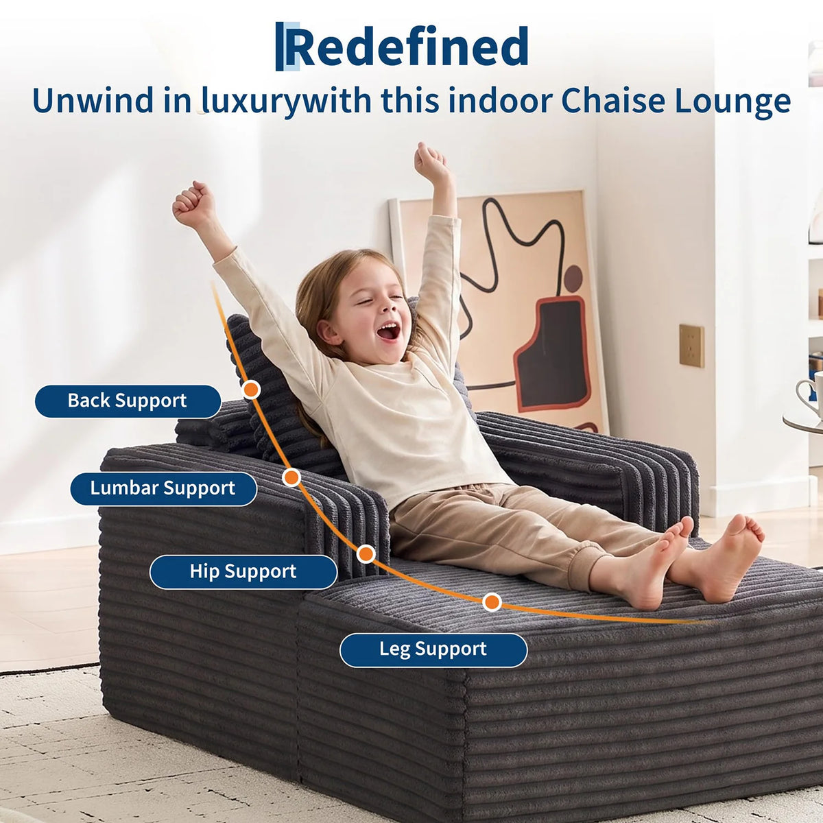45'' Corduroy Cloud Chaise Lounge Sofa