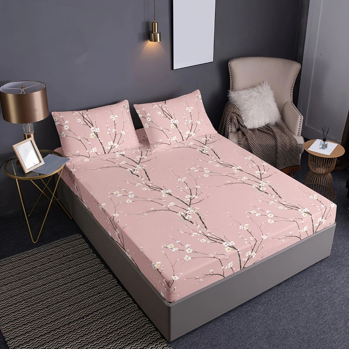 3Pcs Floral Fitted Sheet Set