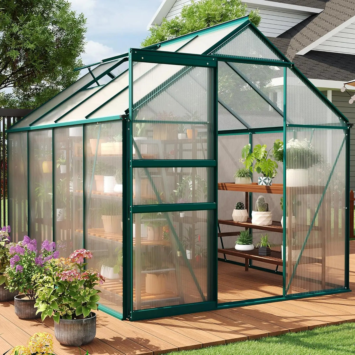 6×8 FT Greenhouse for Outdoors, Polycarbonate Greenhouse