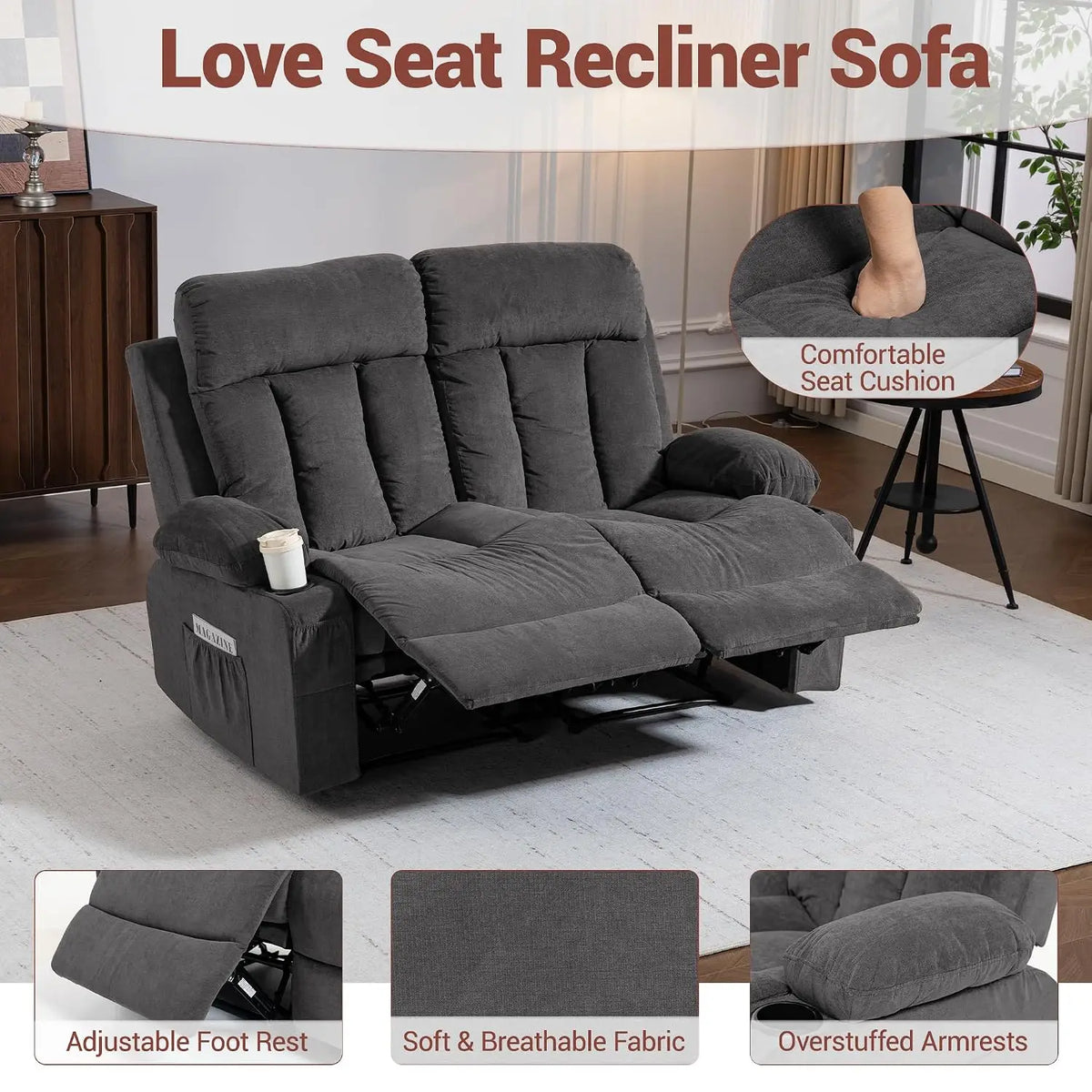 Loveseat Recliner Sofa with Cup Holders