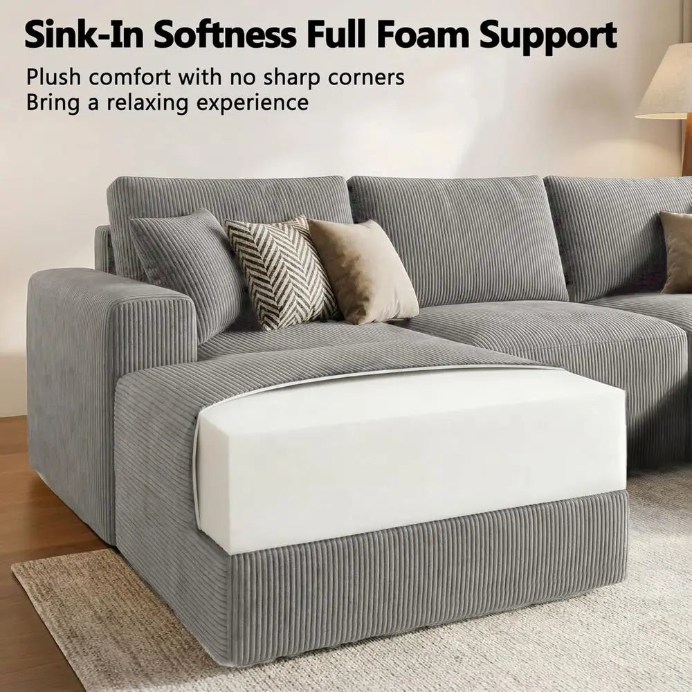L-Shaped Grey Sofa with Deep Seating