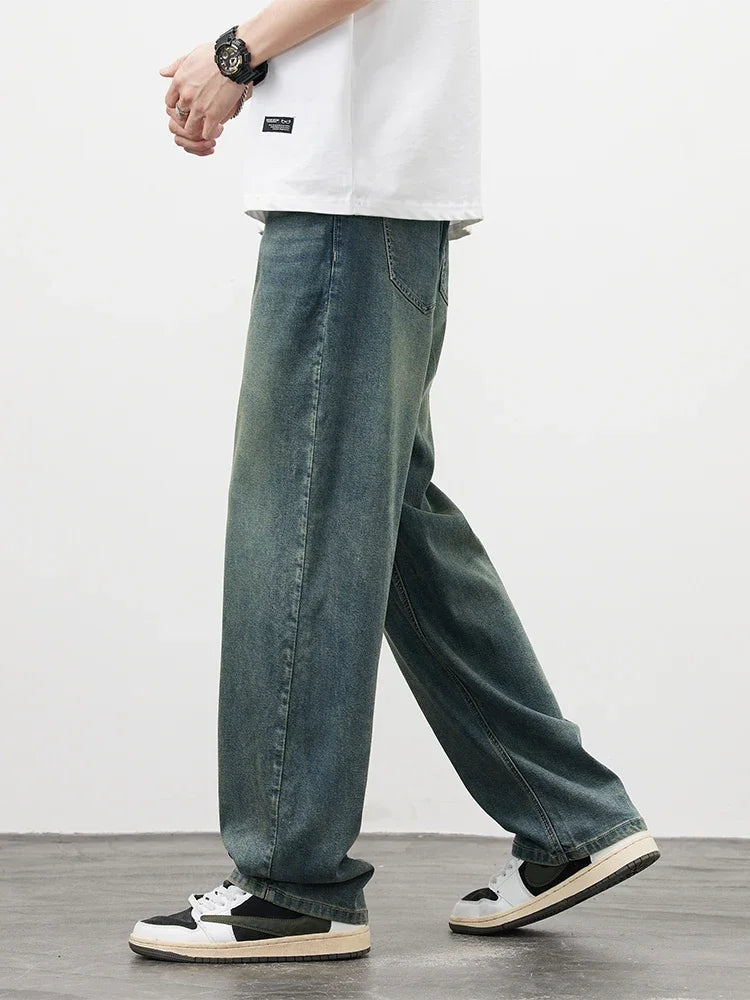 Casual Trousers High-Quality Male Korean Fashion Baggy Wide Leg Denim Pants