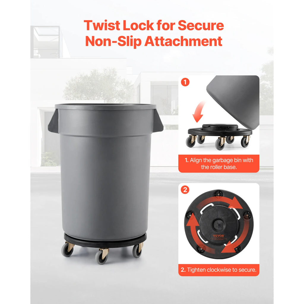 Trash Can Dolly Round Roller Base with 4 Lockable Wheels