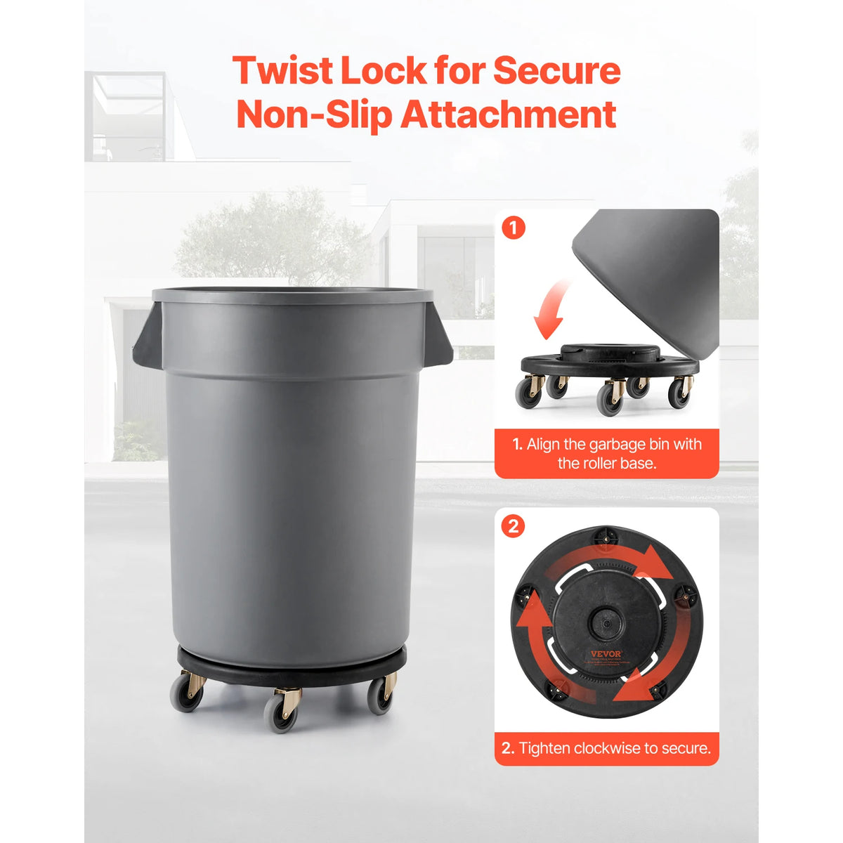 Trash Can Dolly Round Roller Base with 4 Lockable Wheels