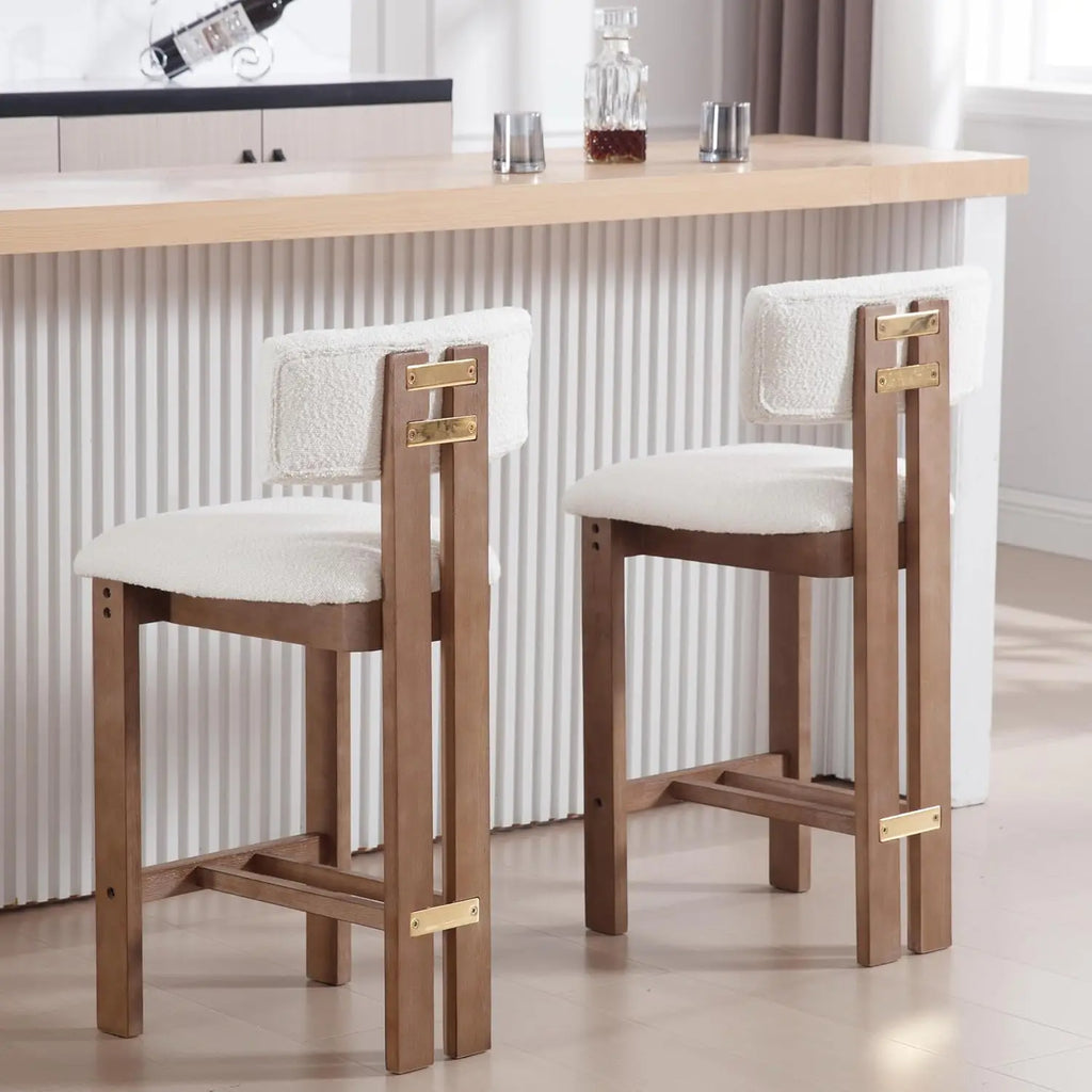 26 inch Farmhouse Set of 4 Sherpa Upholstered Kitchen Stool