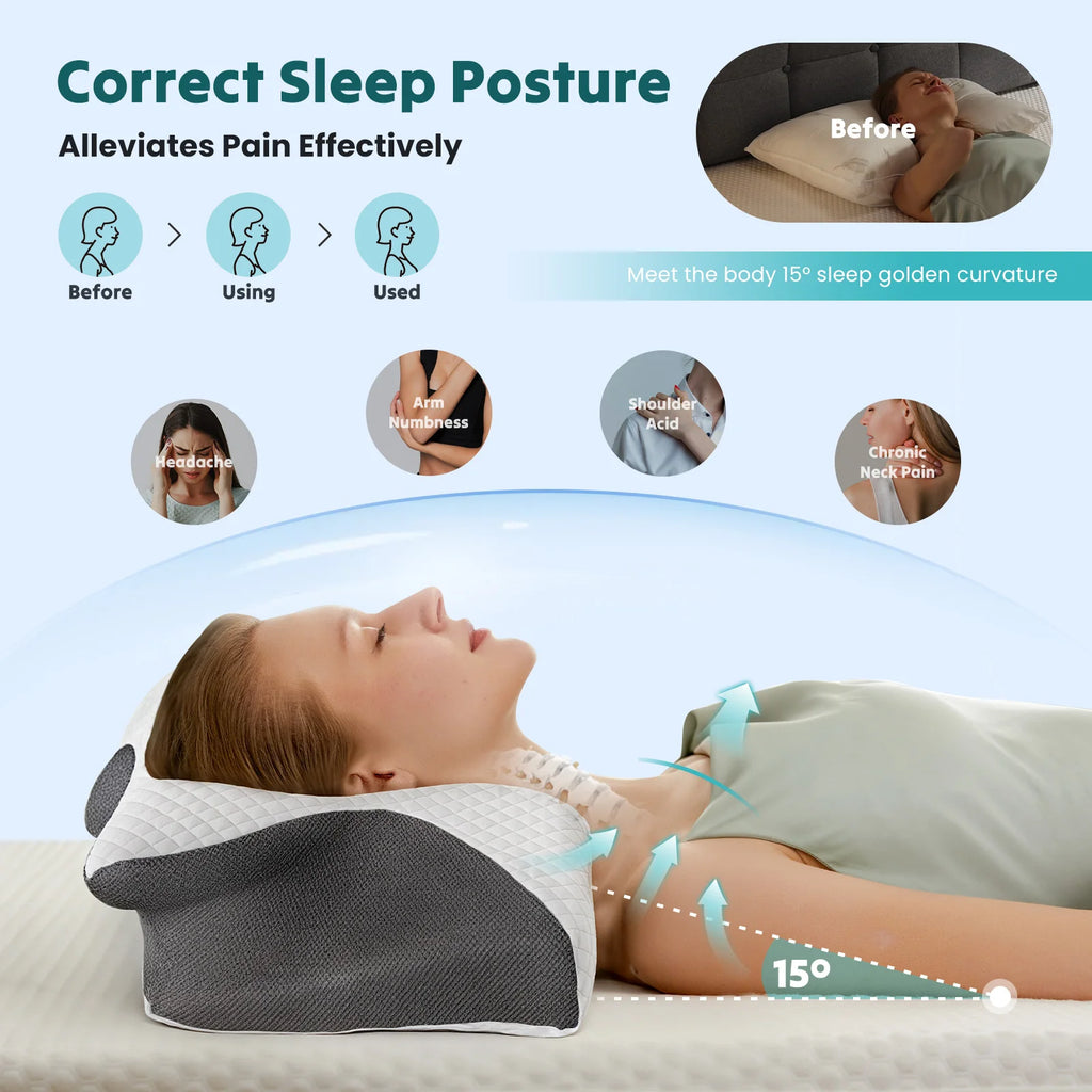 Memory Foam Pillow with Cooling Pillowcase Cervical Contour Pillows