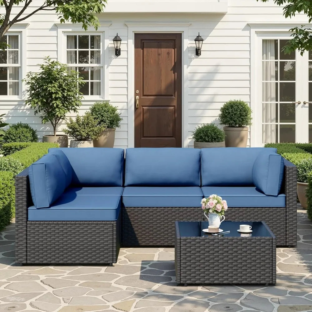 5-Piece Wicker Patio Furniture Set with Thick Cushions