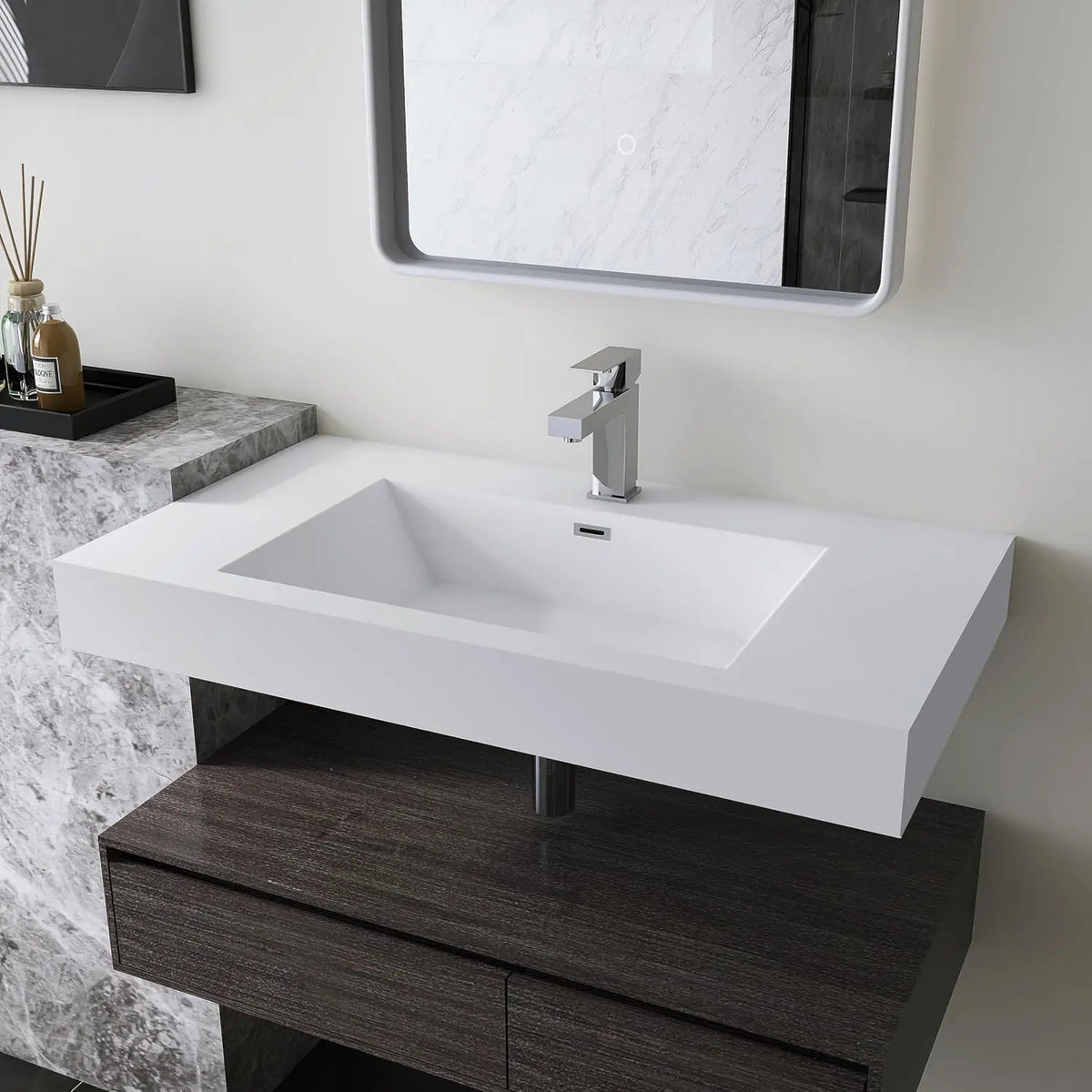 36"x18.11" Wall-Mounted Bathroom Vanity with Stone Resin Sink