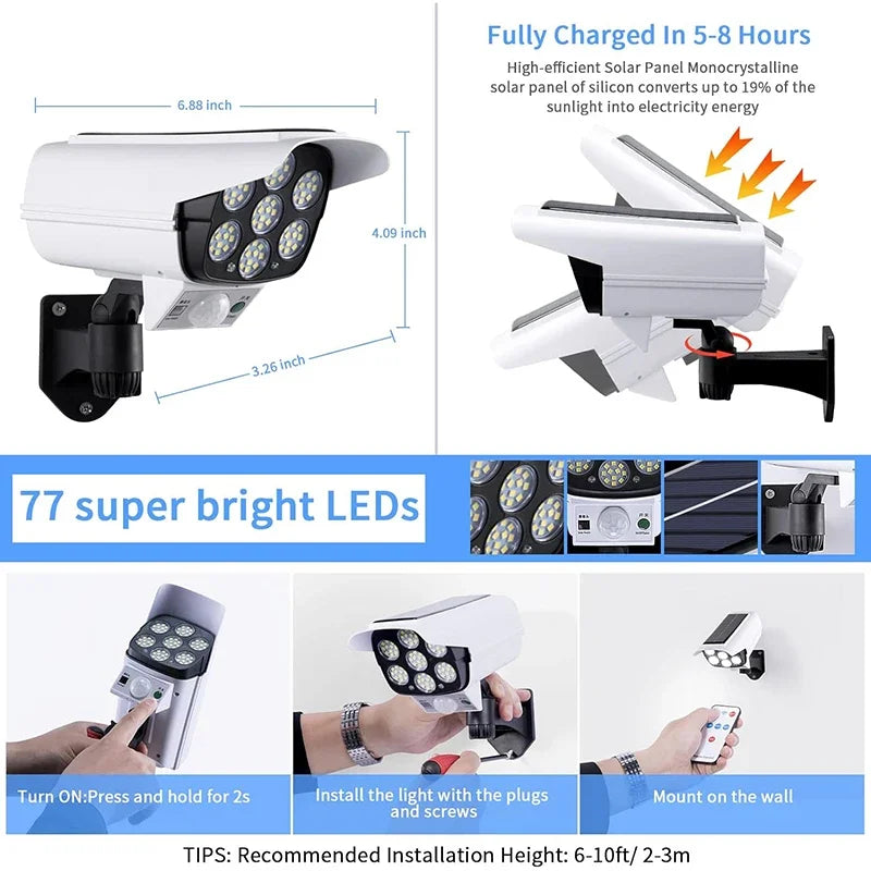77LED Solar Light Simulation Security Dummy Camera Motion Sensor