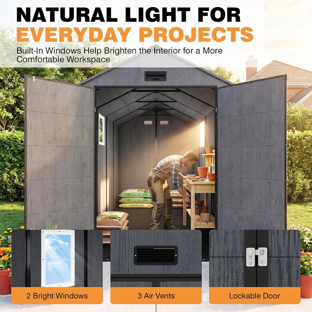 6x10 FT Outdoor Resin Storage Shed with Floor