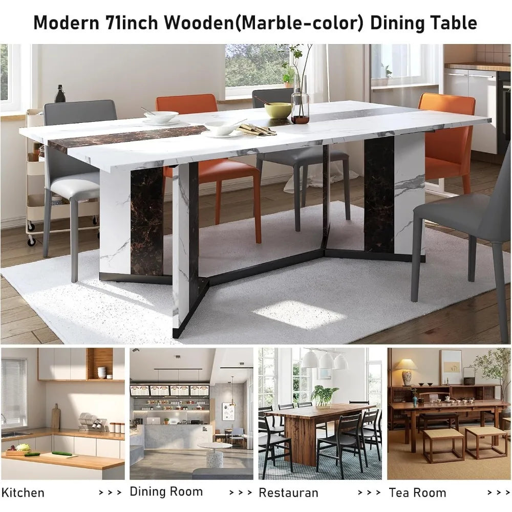 Modern White Rectangular 71 Inch Dining Table for 6 People