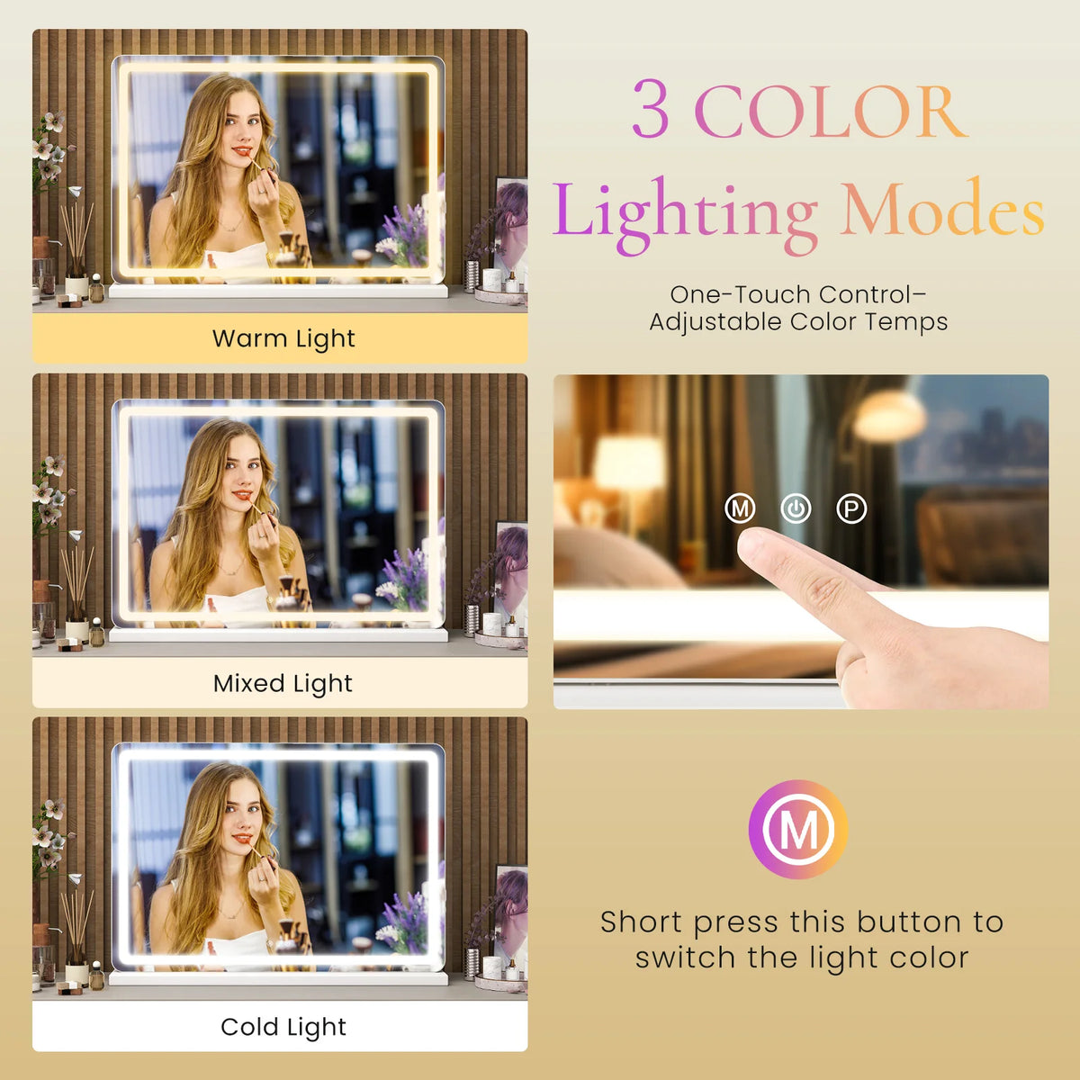 LED Vanity Mirror  Bathroom Dimmable 3 Color Modes
