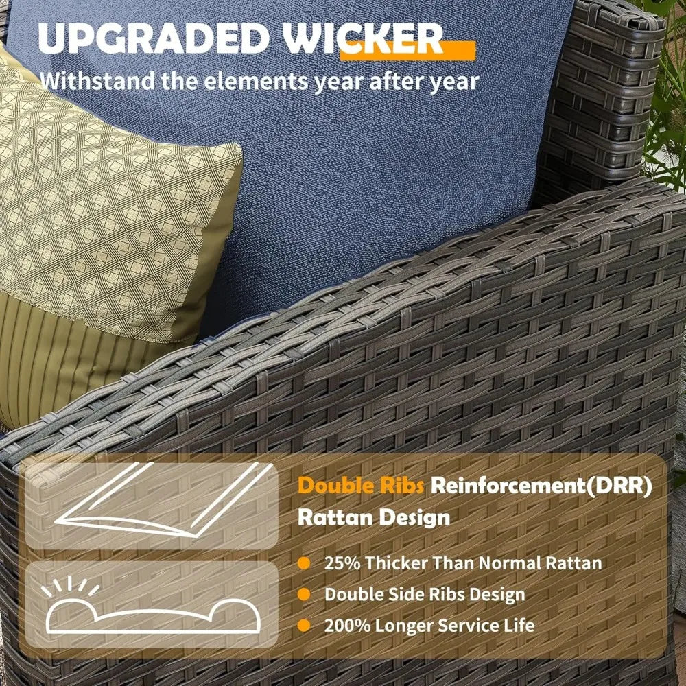 6 Pieces Outdoor Sectional Couch with Swivel Rocking Chair