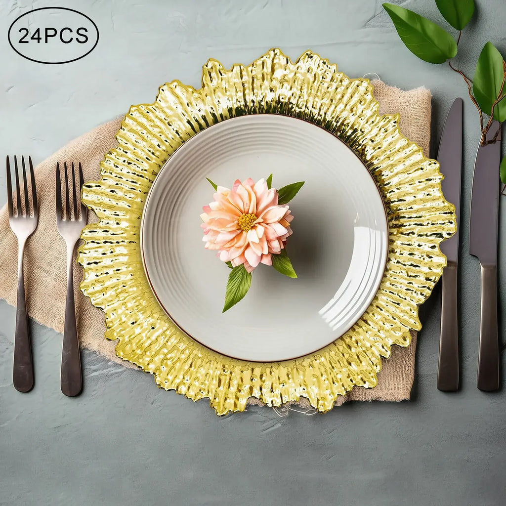 24Pcs Gold Chargers PP Plate Decoration Table Setting