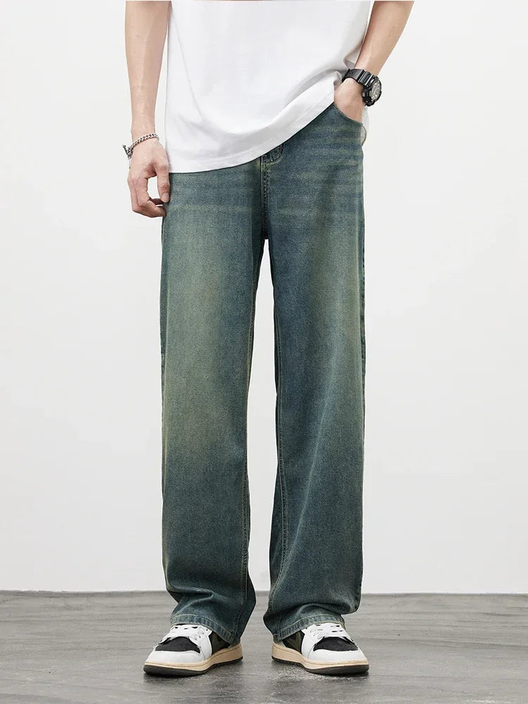 Casual Trousers High-Quality Male Korean Fashion Baggy Wide Leg Denim Pants