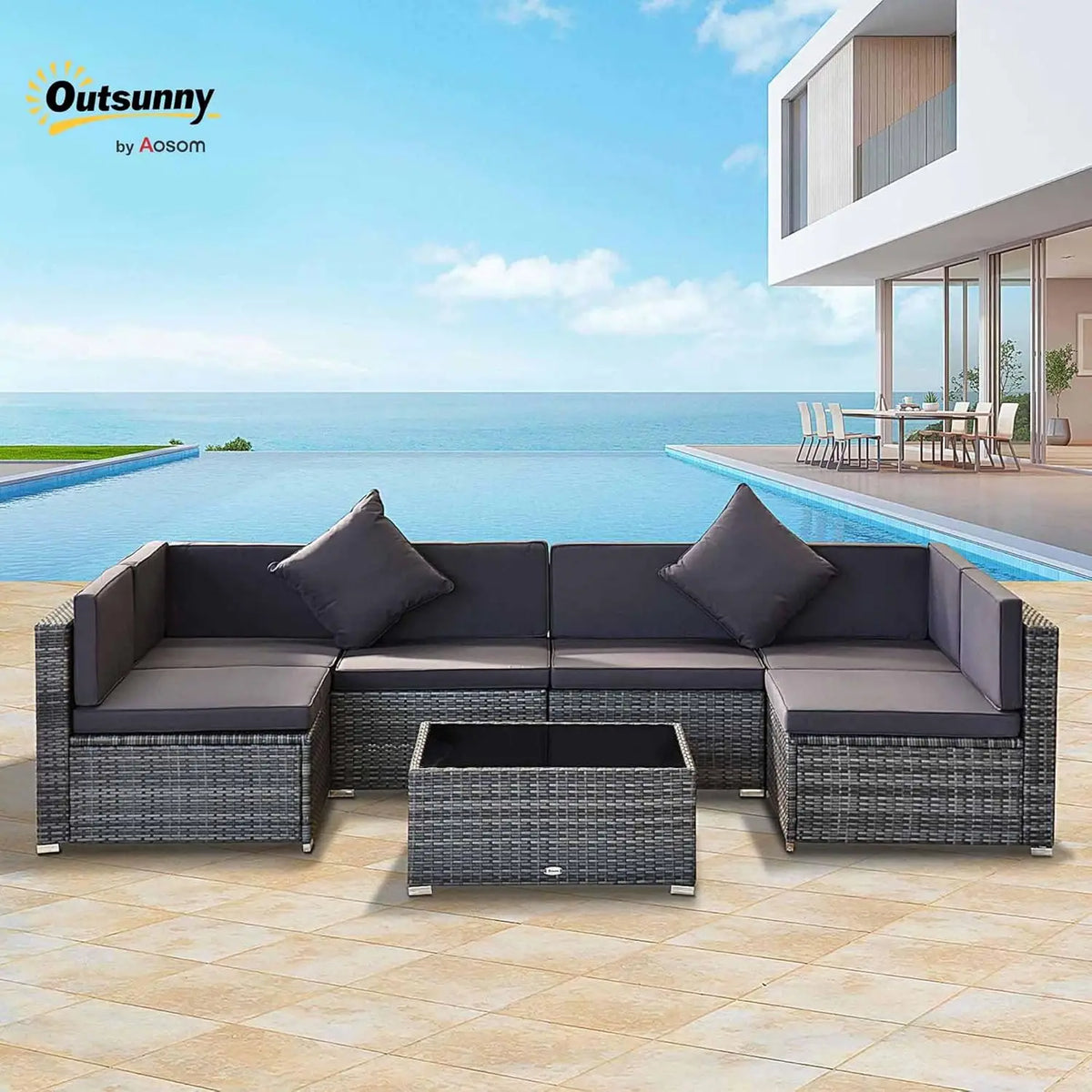 7pcRattan Sectional Sofa All Weather Cushions
