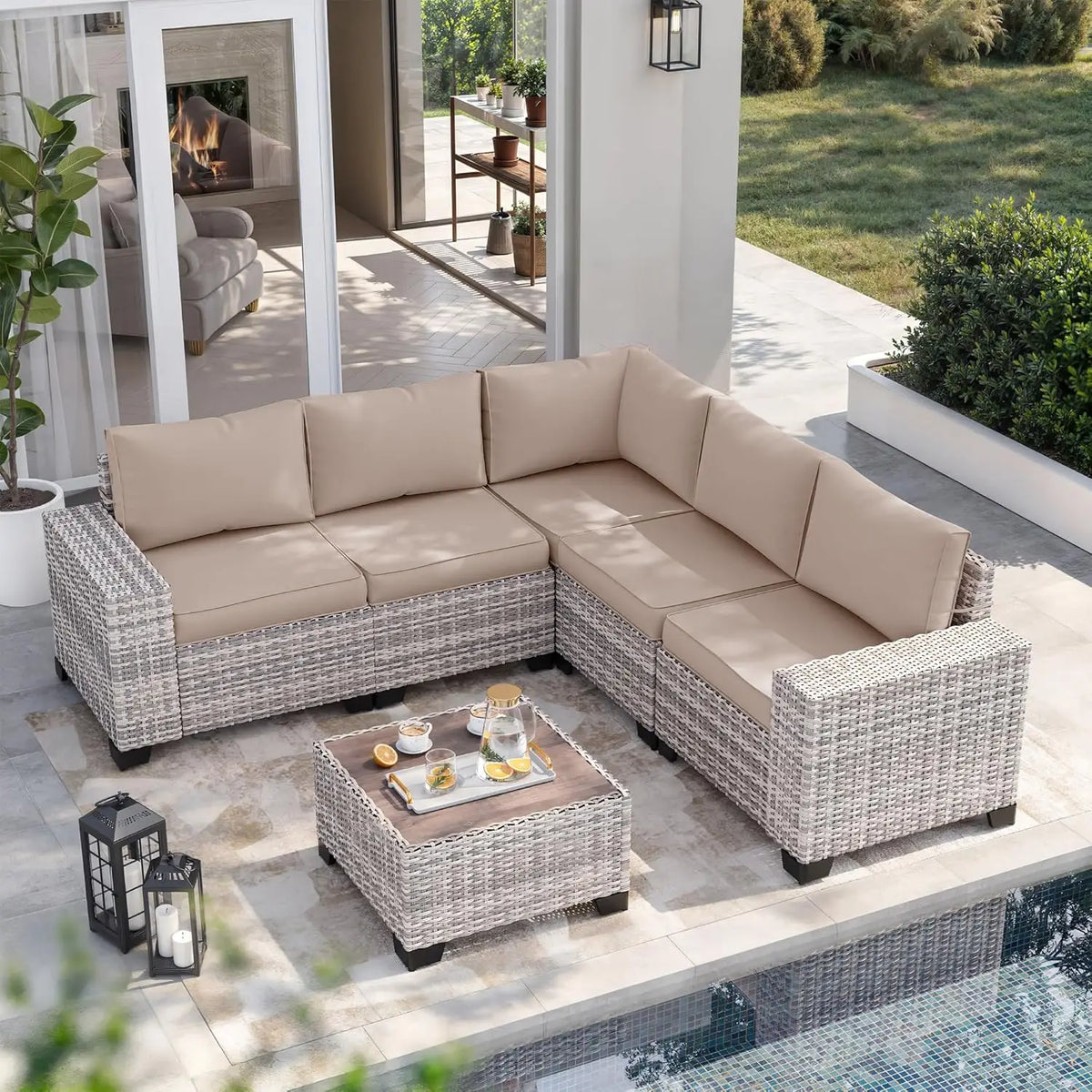 6-Piece Outdoor Wicker Sectional Sofa Set