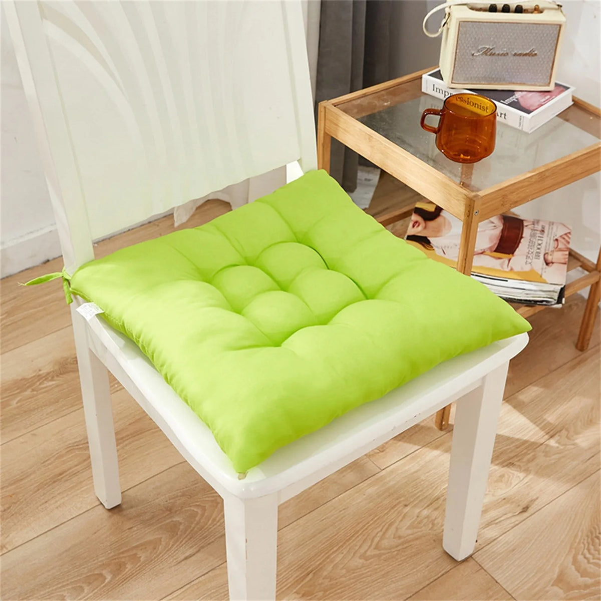Square Chair Soft Pad Thicker Seat Cushion With Strap