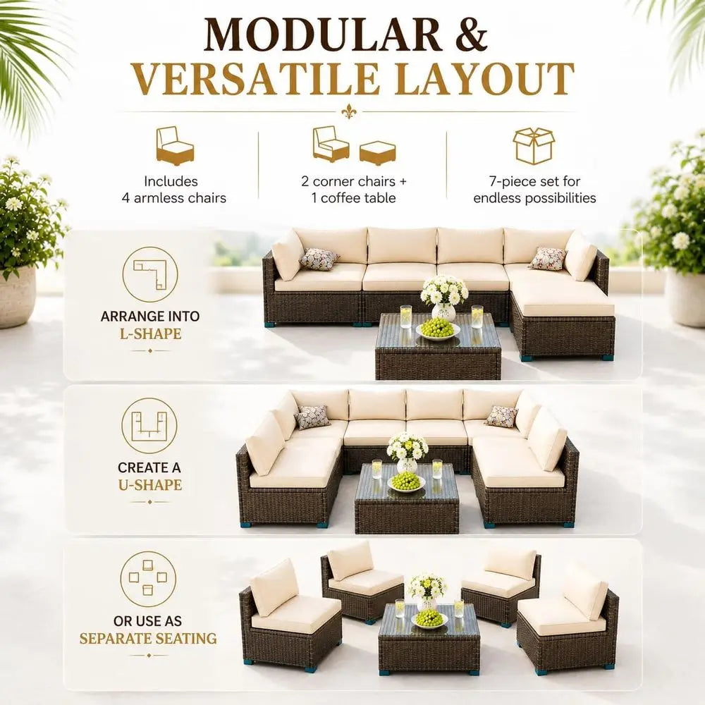 7 Piece Outdoor Sectional Outdoor Patio furniture Set