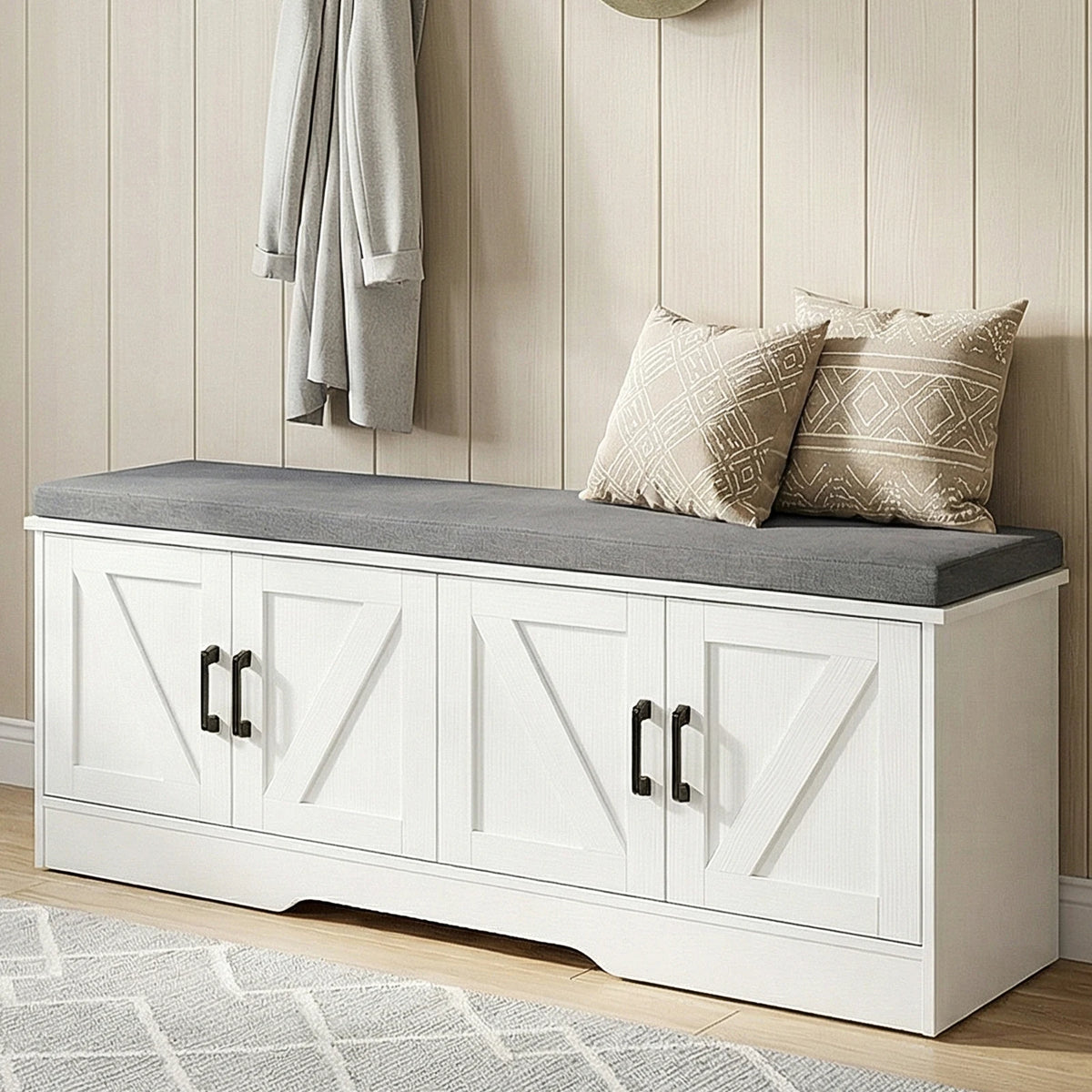 Storage Bench Shoe Organizer Cabinet with Padded Seat Cushion