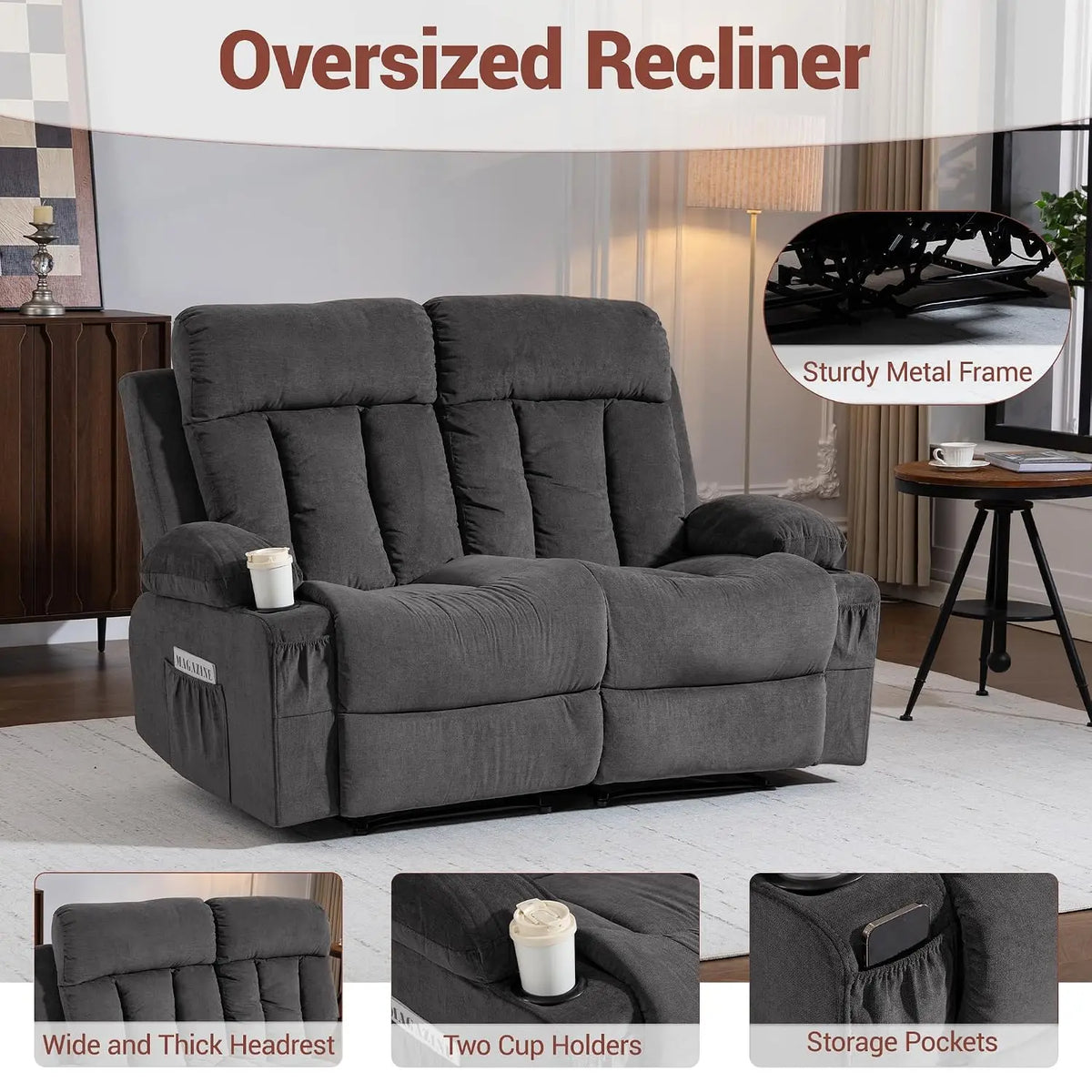 Loveseat Recliner Sofa with Cup Holders