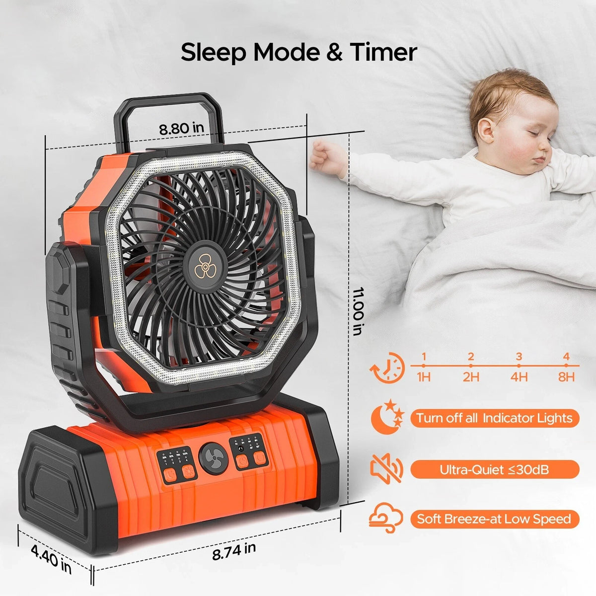 Battery Powered Fan Rechargeable with LED Light