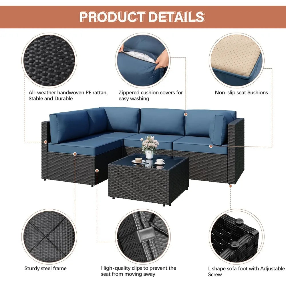 5-Piece Wicker Patio Furniture Set with Thick Cushions