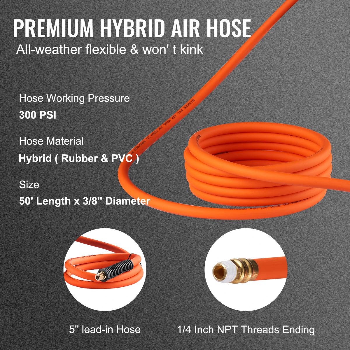50FT Retractable Air Hose Reel Wall Mounted