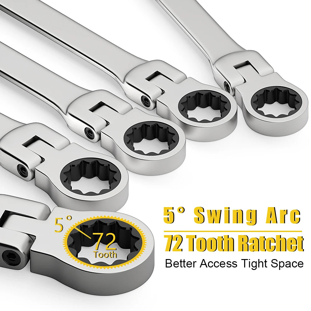 8pcs 72-Tooth Durable Ratchet Wrench Set Metric 8-19mm