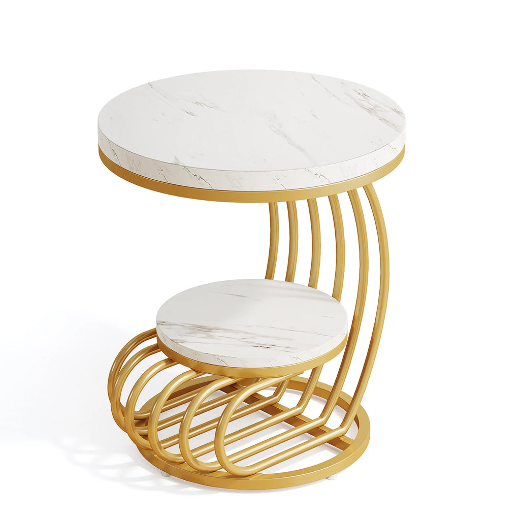 Marble Modern White Gold Bedside Nightstand
