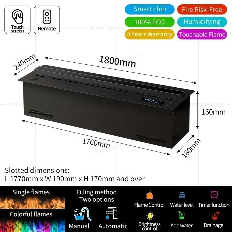 Smart Home 3D Atomized Fireplace with LED Colorful Flame ECO Water Vapor
