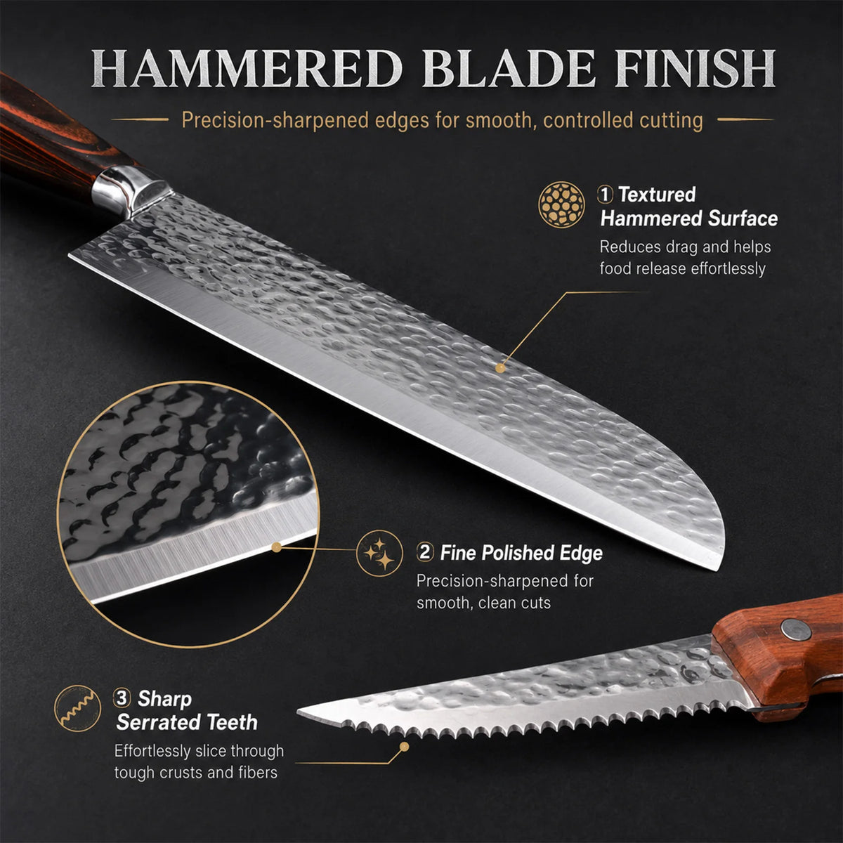 15 Pieces Hammered Stainless Steel Kitchen Knife Set