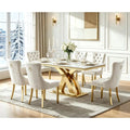 7-Piece Dining Set with 6 Beige Chairs
