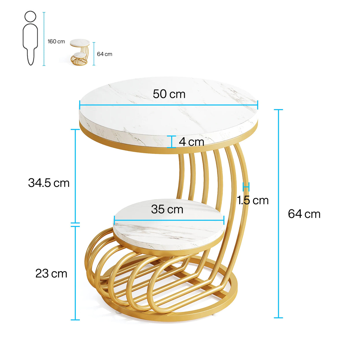 Marble Modern White Gold Bedside Nightstand