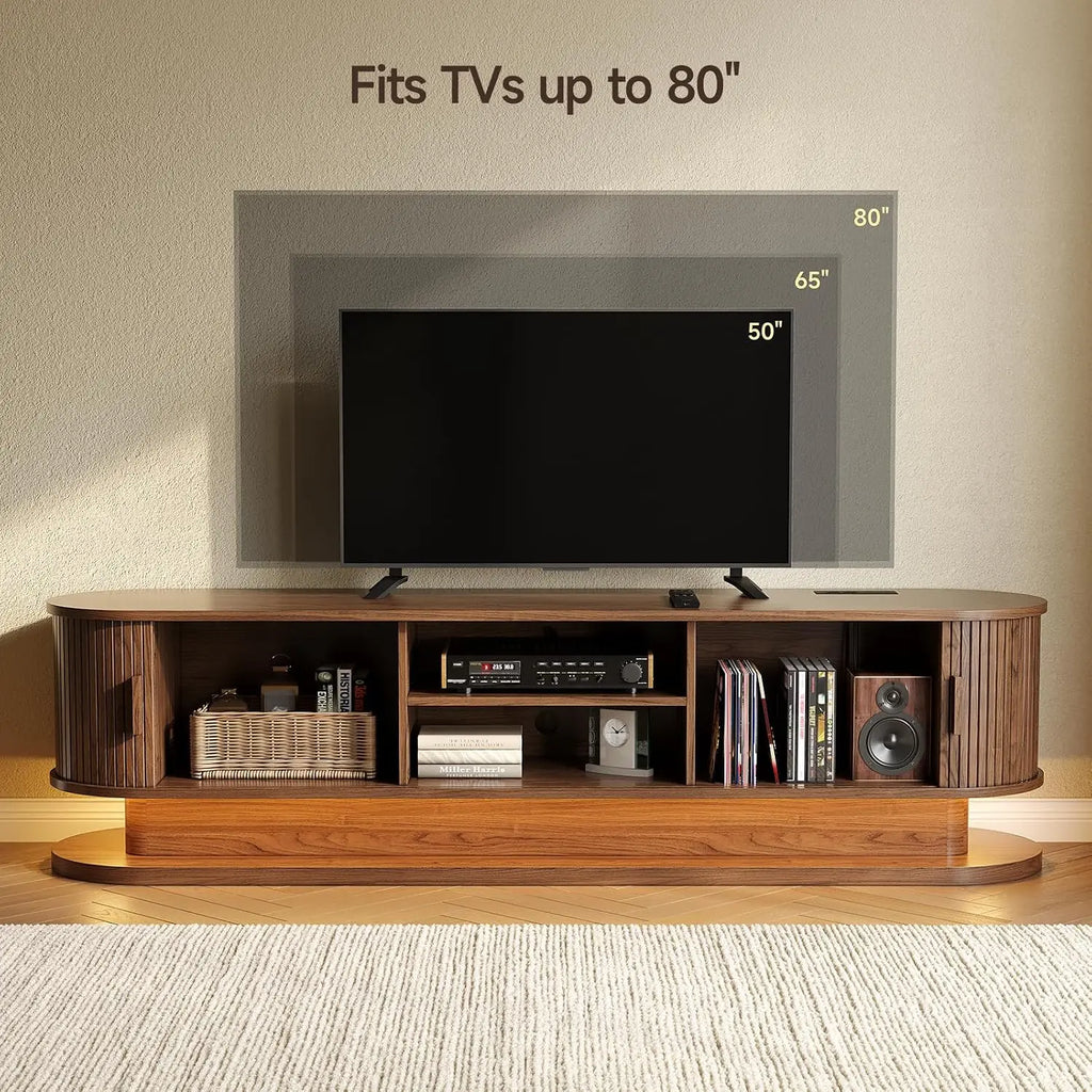 70"Mid Century Fluted LED TV Stand Storage