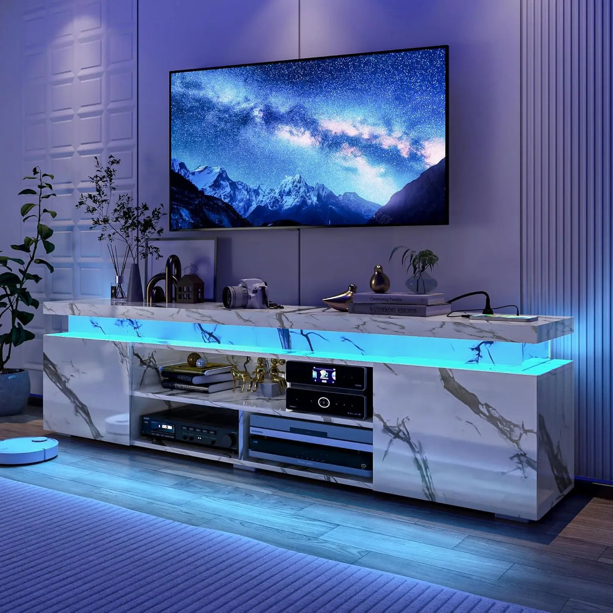 LED TV Stand for 85 Inch TV,  Stand with Power Outlet