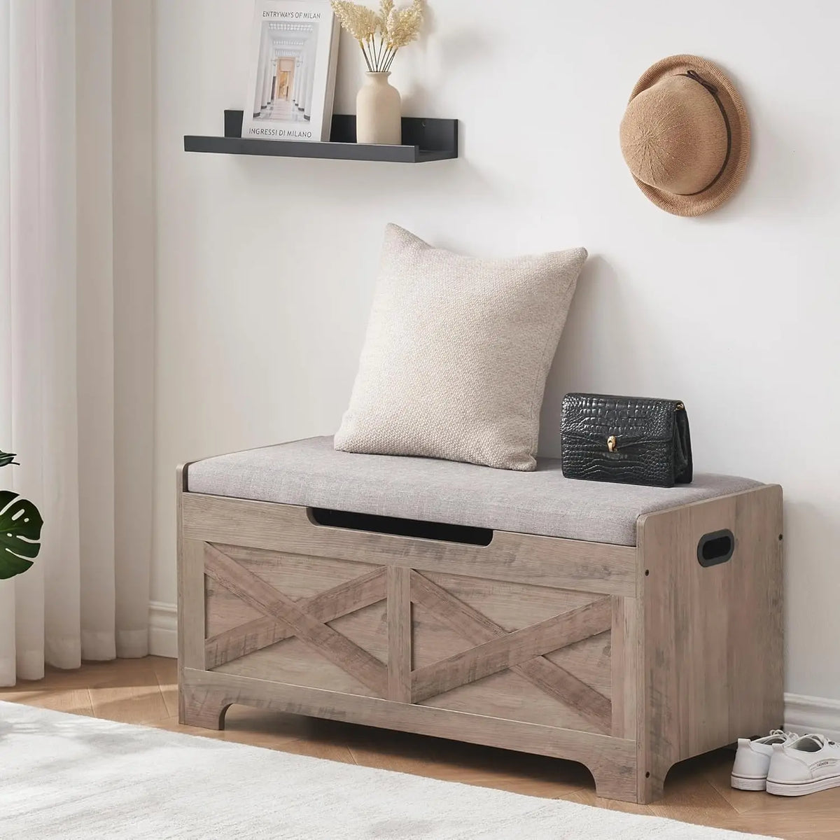 Storage Bench Storage Chest with 2 Safety Hinges