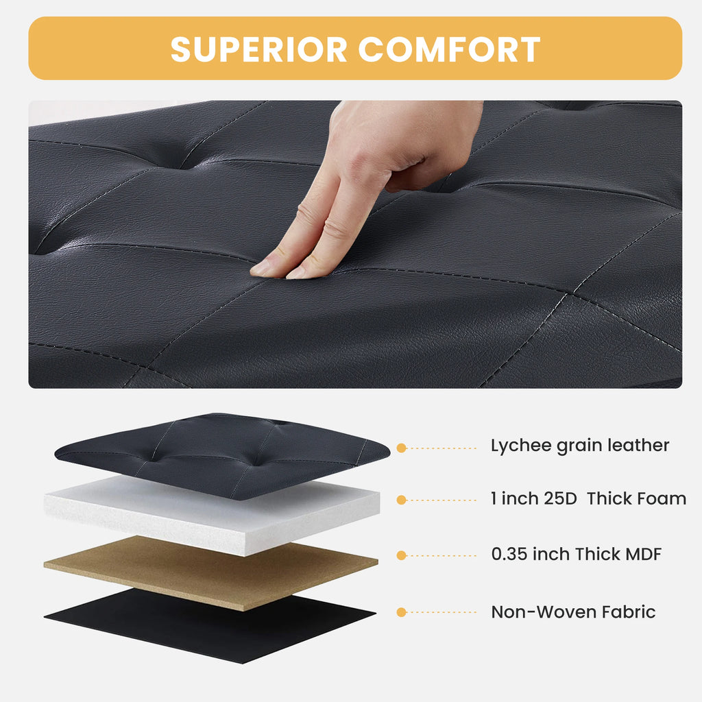Leather Folding Ottoman Storage Footstool Toy Box
