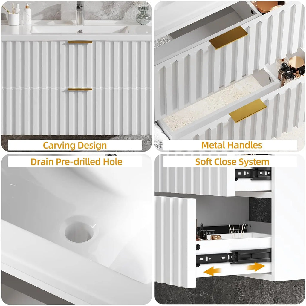 Floating Bathroom Vanities with 2 Soft Close Drawers