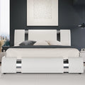 Modern Faux Leather Bed Frame with Iron Pieces Decor