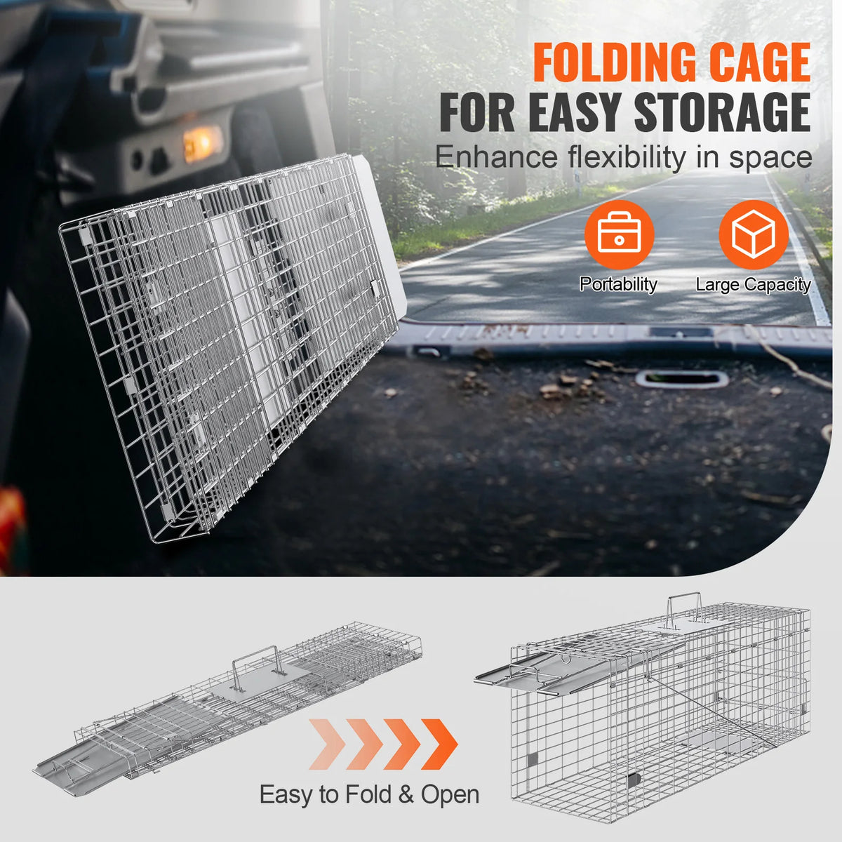 Folding Animal Trap with Handle for Rabbits Stray Cats Squirrels