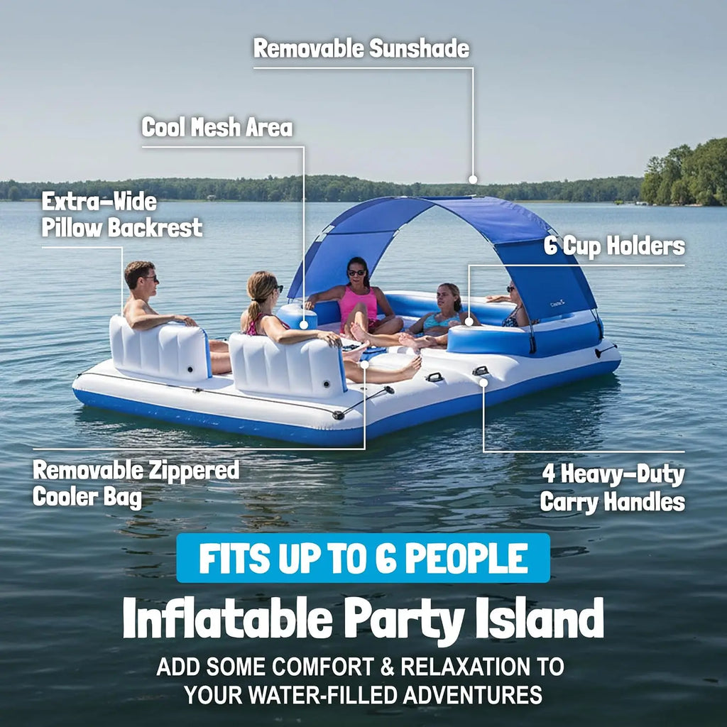 , Large 6 Person Adult Inflatable Lounger Lake Float