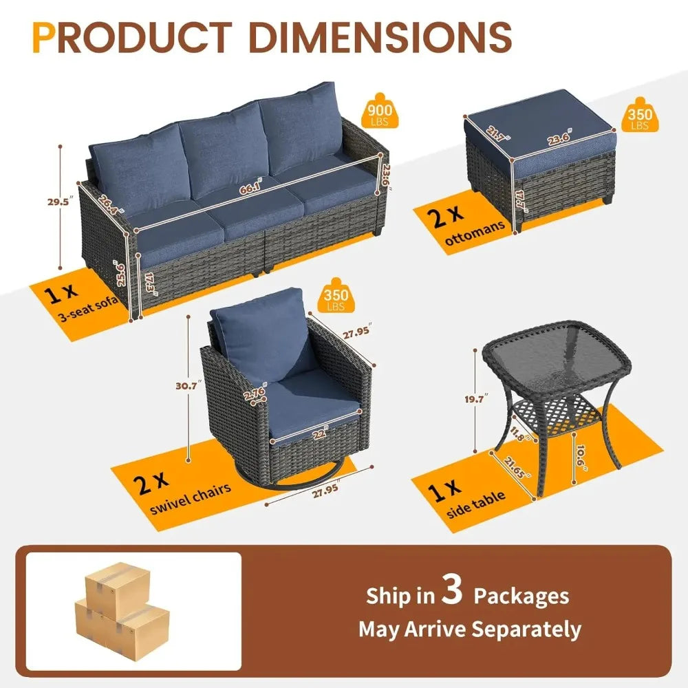 6 Pieces Outdoor Sectional Couch with Swivel Rocking Chair