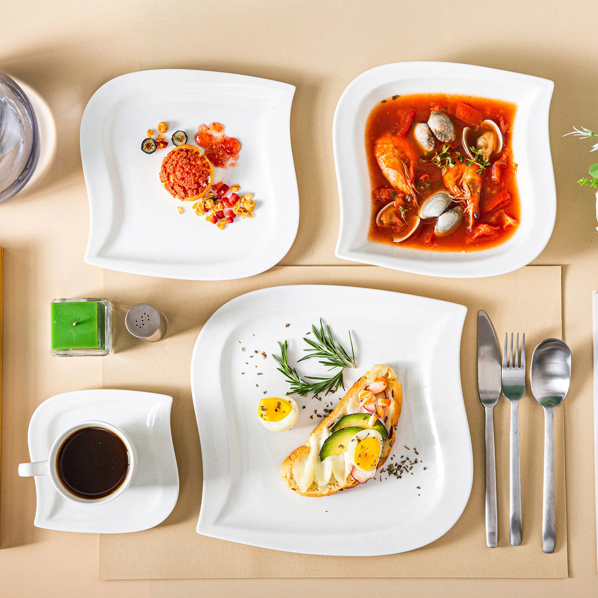 MALACASA 30/60 Piece White Porcelain Dinner Set