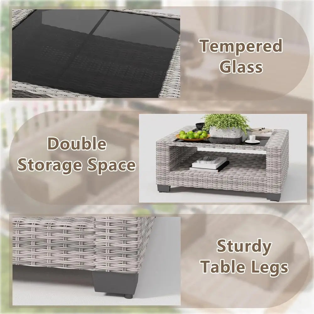 7-Piece Outdoor Patio Furniture Set: Rattan Chairs with Glass Top Table